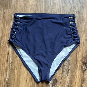 NWOT Adore Me Blue Open Knot Tie Side High Waisted Bikini Bottoms